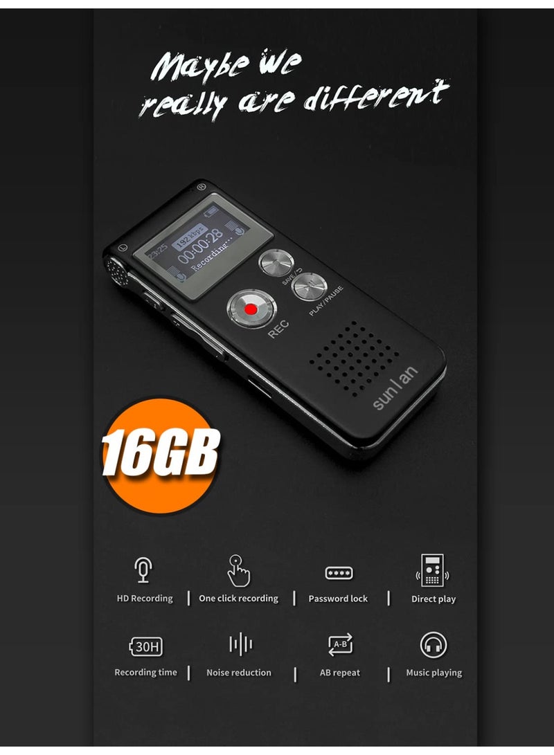 Digital Voice Recorder for Lectures - USB Rechargeable Dictaphone Sound Audio Recorder, 16GB Voice Recorder with MP3 Player, Double Sensitive Microphone - Image 3